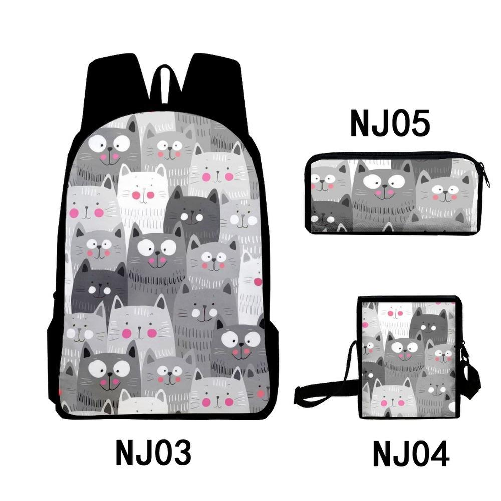 alla moda Popolare Divertente Gatti Freschi Stampa 3D 3pz/Set zaini per studenti Zaino per laptop Zaino Borsa a tracolla inclinata Astuccio