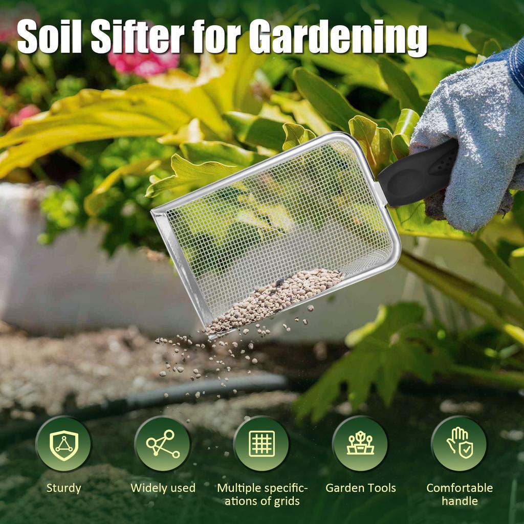 3/4Pcs Gardening Soil Sifters Stainless Steel Sand Soil Compost Sifter With Handle High Efficient Sieve Sifter Potting Scoop