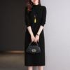 Knitted Dress Knee-length Women's Mid-length Loose Dress Plus-size Sweater Dress Solid-color Casual Half Turtleneck Pullover