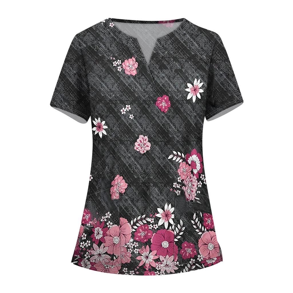 Women's Fashion V-Neck Short Sleeve Overalls With Pocket Printed Tops  Clothes