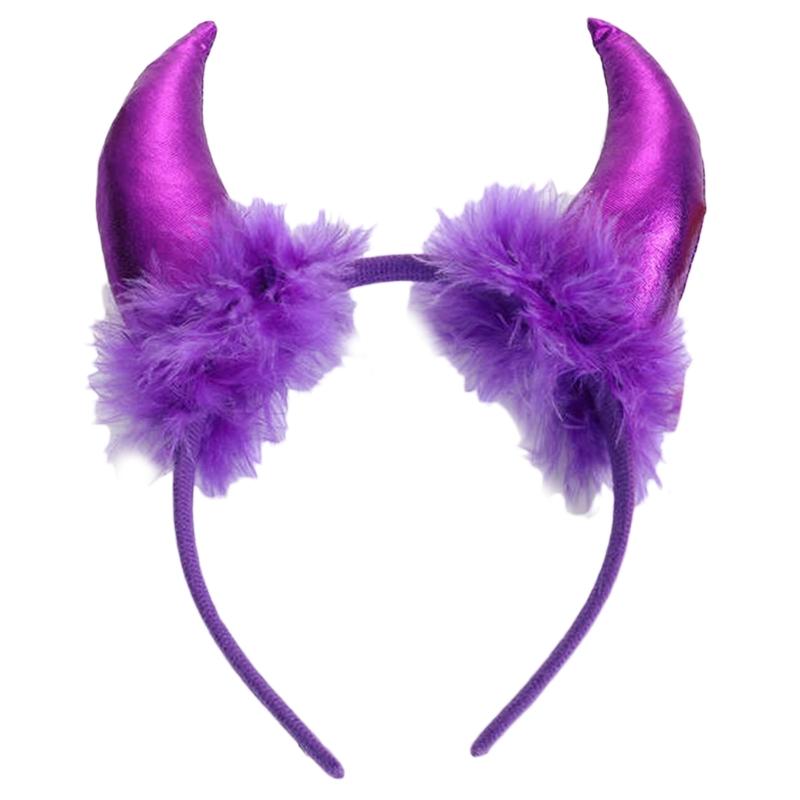 Halloween Feather Decor Ox Horn Shape Glitter Headband Movie Demon Evil Devil Horn Hair Hoop Gothic Cosplay Party Costume