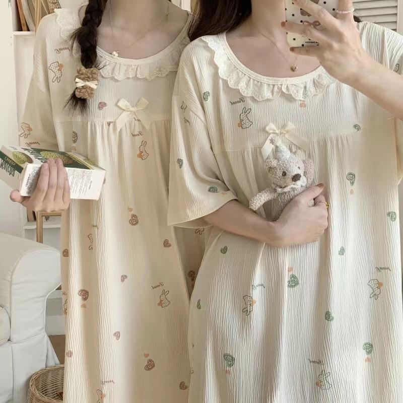 Cămăși de noapte de vară largi mărime plus, Pijamale de damă, Haine de casă pentru femei, Rochii drăguțe din imitație de bumbac, Pijamale de student, Haine de dormit