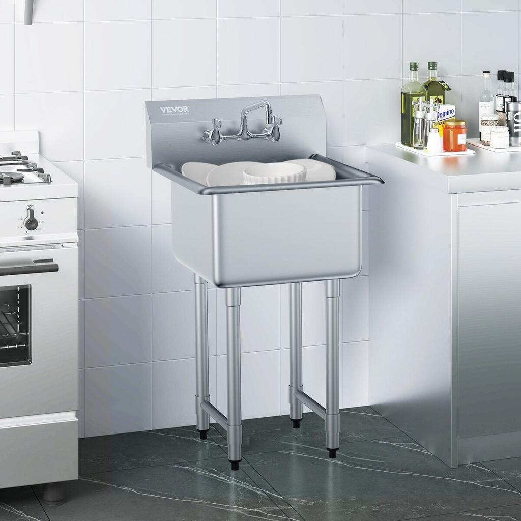 Stainless Steel Prep & Utility Sink, 1 Compartment Free Standing Small Sink Include Faucet & legs, 21"x41" Commercial Single Bowl Sinks for Garage,