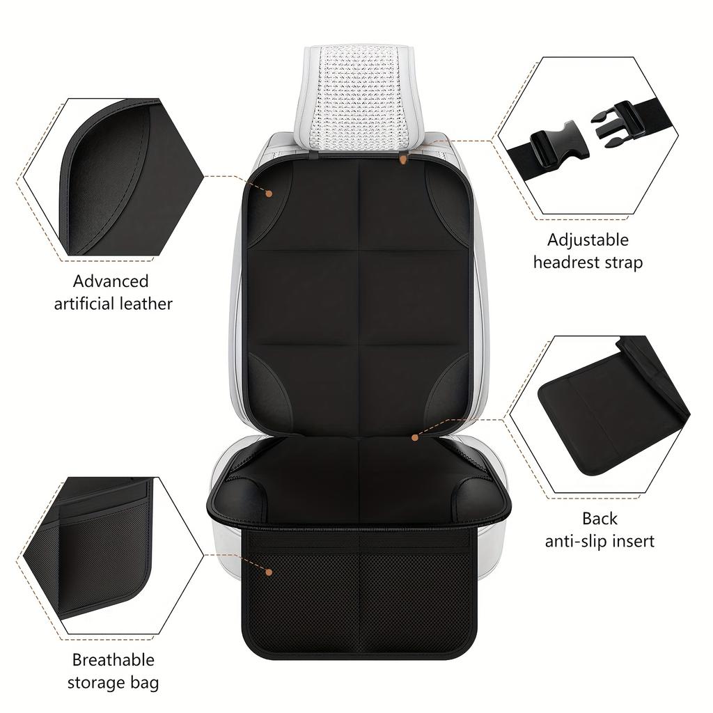Thicken 600D Fabric Car Seat Protector | Non-Slip Backing, Mesh Pockets, Car Seat Cushion Mat