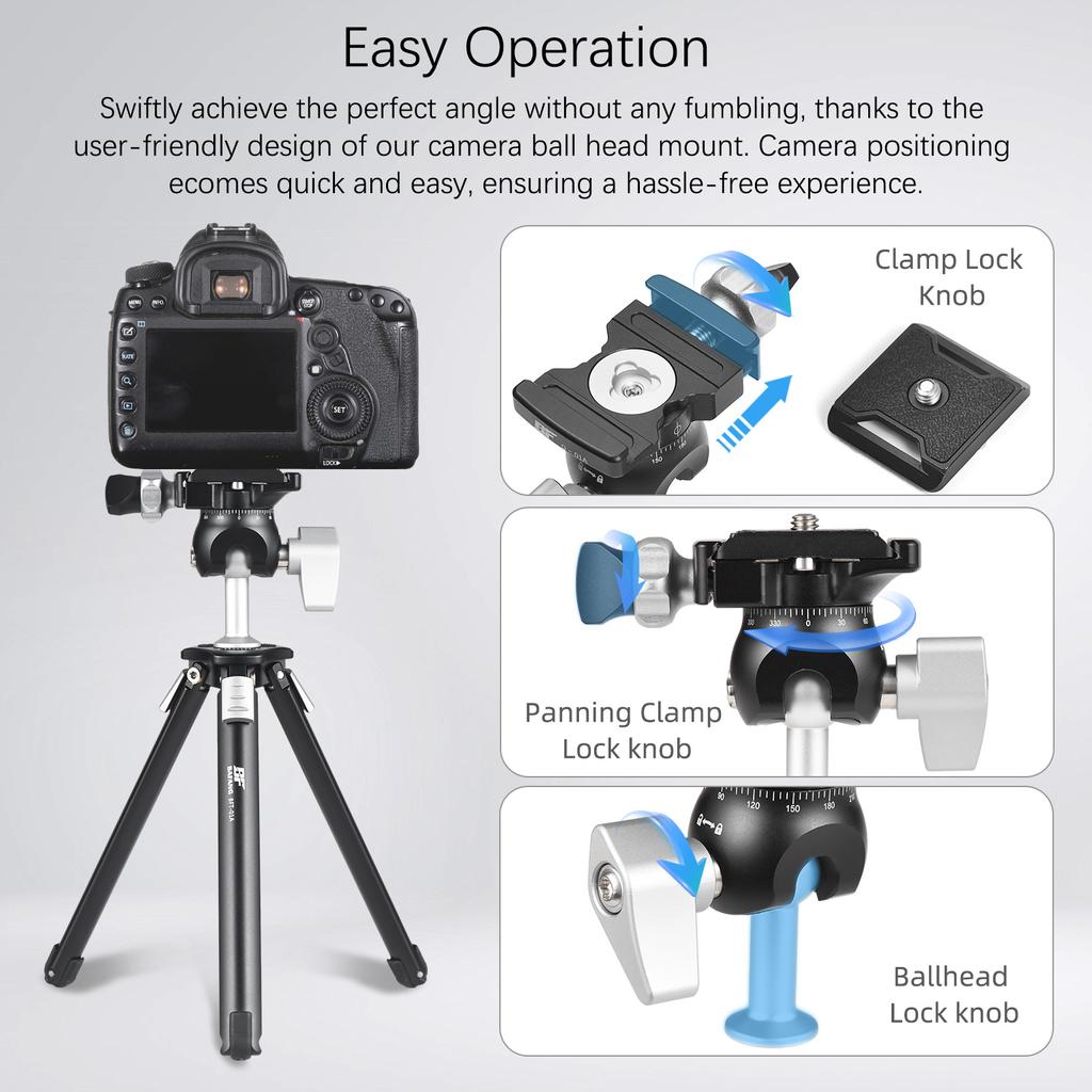Q-01A Stativhuvud Aluminiumlegering Kulhuvud Inverterat Kamera-kulhuvud för Stativ med Snabb