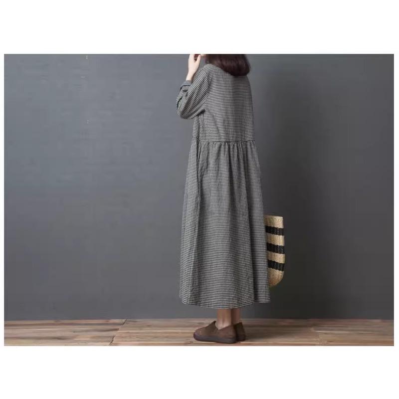 Plus Size Women's Round Neck Checkered Dress