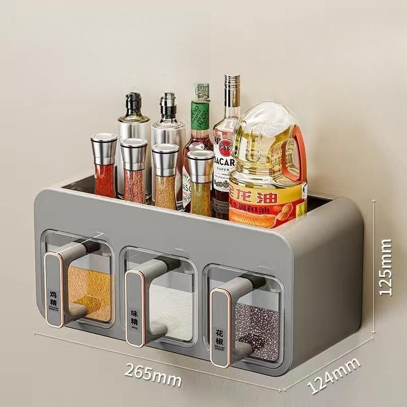 Seasoning box Wall-mounted household kitchen Salt MSG seasoning tank Salt jar Seasoning jar Spice storage box Combination set