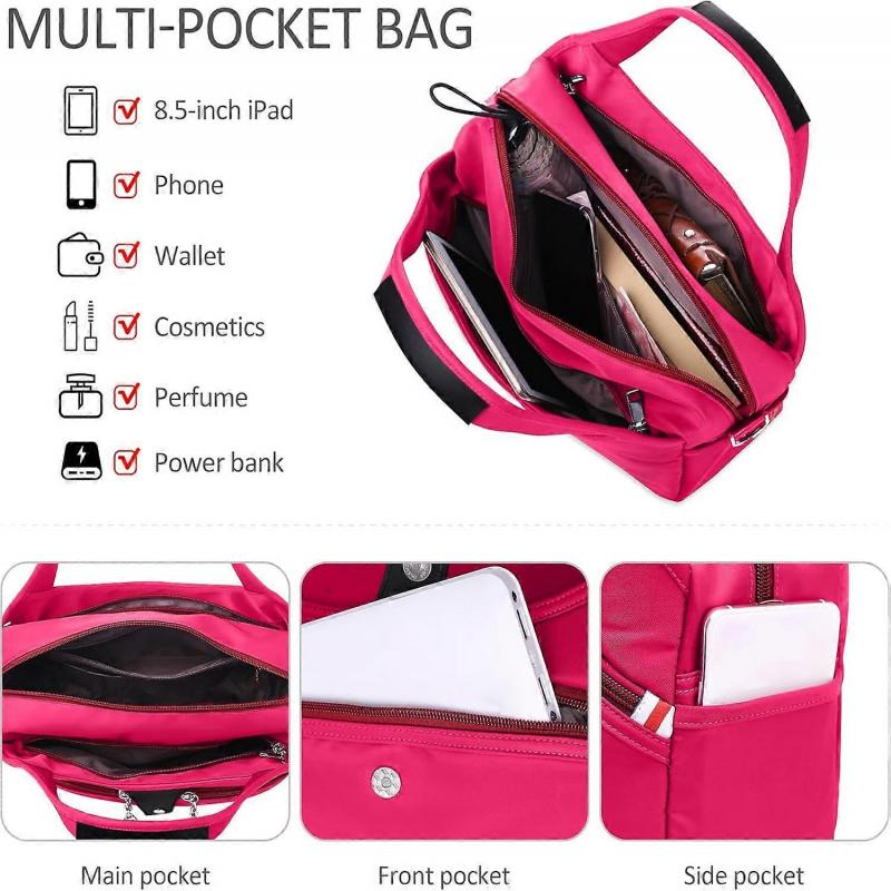 Womens Bag Nylon Waterproof Tote Bag Lightweight Travel Messenger Bag With Multi Pockets Casual Shoulder Bag Red