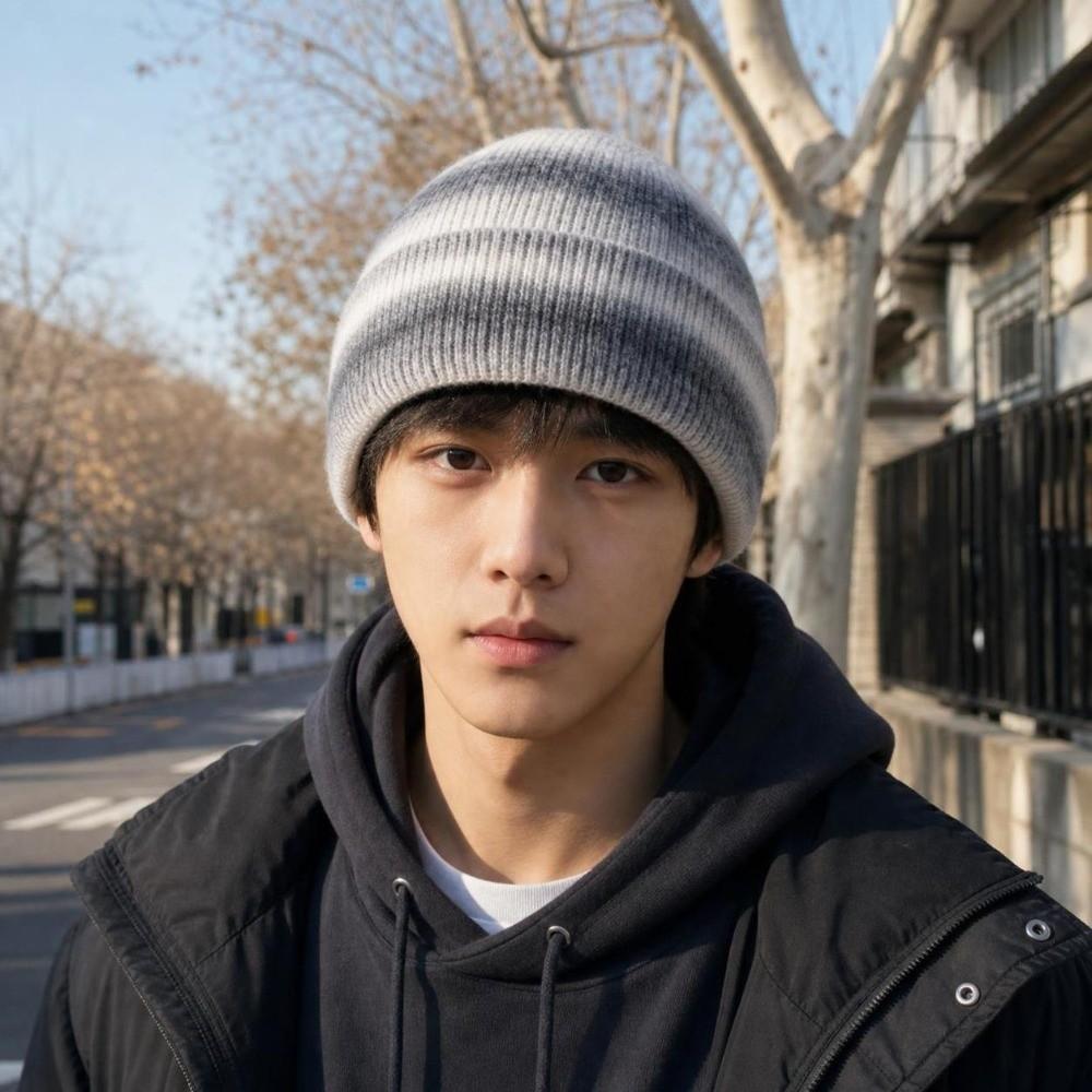 Gradient Color Knitted Beanie Hat Windproof Pullover Hat Trendy Warm Winter Cap Autumn Winter