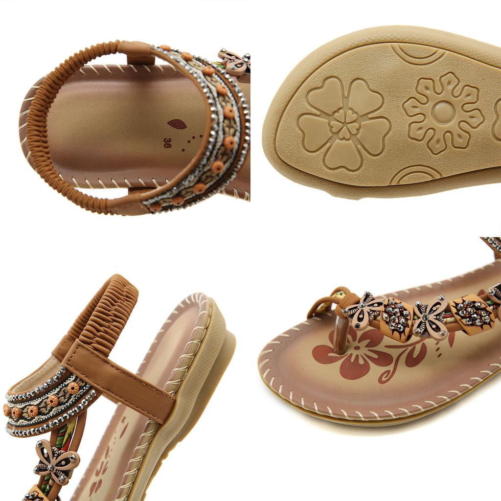 Women's Flat Bottom Flip Flop Bohemian Beaded Dress Shoes Open Toe Slippers