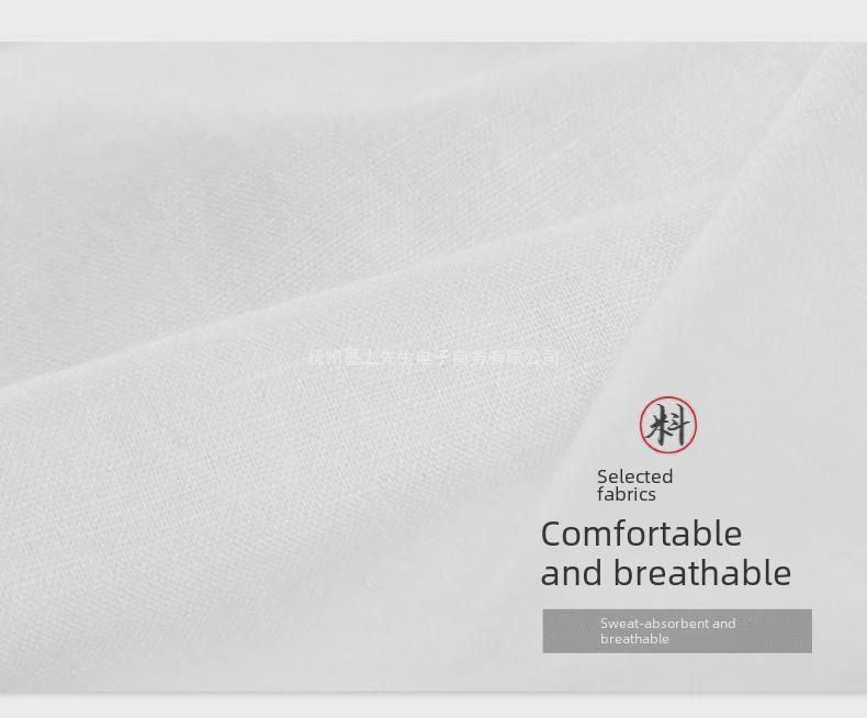 Men's Summer V-Neck Cotton Linen T-Shirt with Crane Embroidery