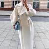 Damski Luksusowy Retro Wełniany Długi Płaszcz z Rękawami Lampionowymi i Dużym Klapą na Jesień/Zimę