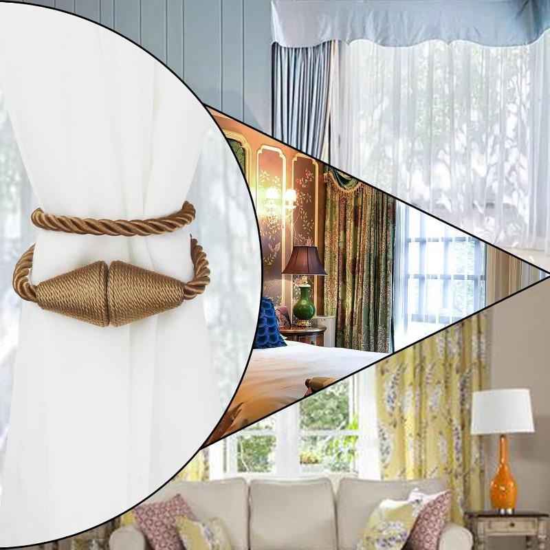 2 Pack Magnetic Curtain Tiebacks Rope Modern Handmade Curtain Tie Backs Decorative Drapes Weave Holdbacks for Window Décor