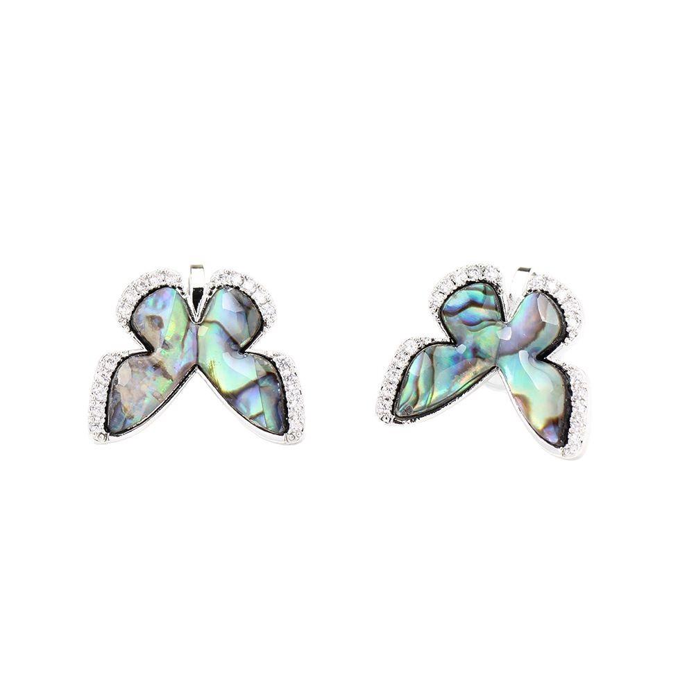 Elegant Retro Niche Natural Abalone Shell Butterfly Earrings Gold-plated Stone-studded Earclips Women's Earrings Versatile
