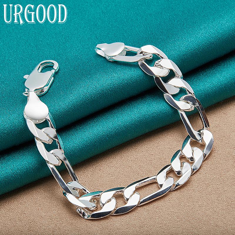 925 Sterling Silver 12mm Side Three To One Bracelet For Women And Men'S Fashion Jewelry