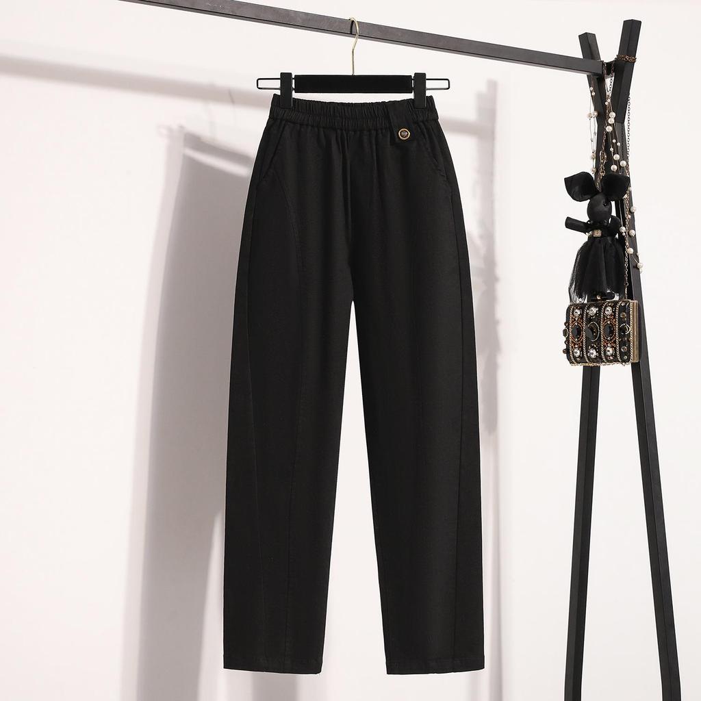 Women Plus Size Long Pants Elastic High Waist Straight Leg Pants