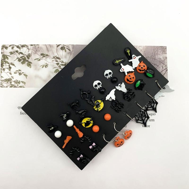 Spider Web Pumpkin Ghost Stud Earring Halloween Theme Dangle Earring Skeleton Hoop Earring Jewelry for Women Girl Teen