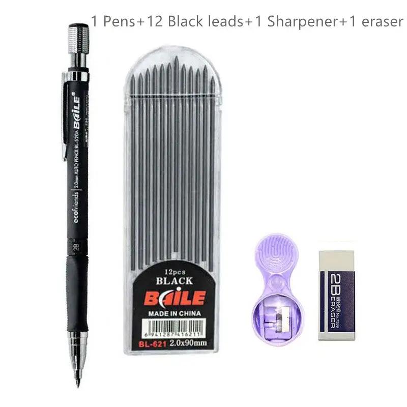 2.0mm Mechanical Pencil Set 2B Automatic Pencils with Color/Black Lead Refills for Draft Drawing, Writing, Crafting, Art Sketch