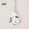 Wooden Marine Life Art Mediterranean Nautical Wall Hanging Decor, Handcrafted Ocean Style Ornaments, Decorative Pendants with Theme Piece Cotton Rope