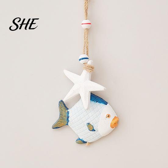 Wooden Marine Life Art Mediterranean Nautical Wall Hanging Decor, Handcrafted Ocean Style Ornaments, Decorative Pendants with Theme Piece Cotton Rope