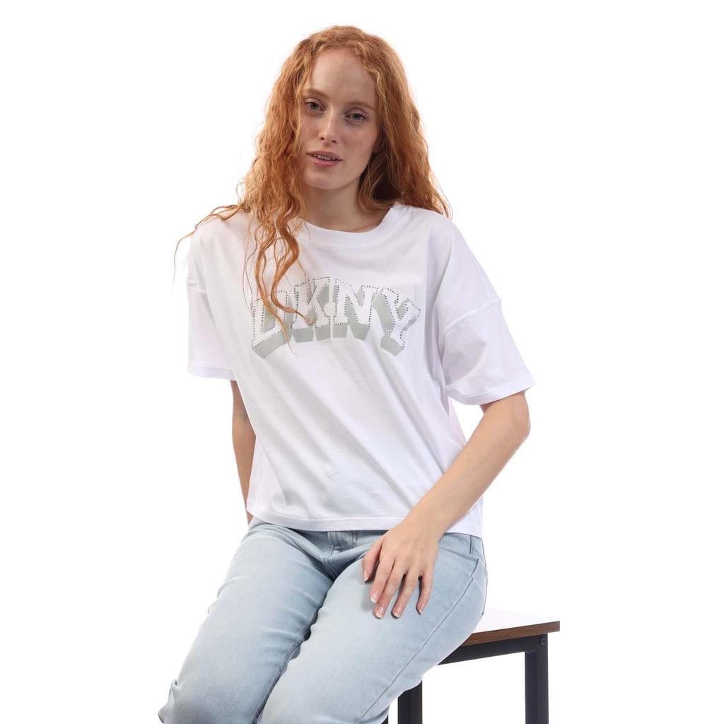 DKNY Womens/Ladies Flaked Rhinestone Logo T-Shirt