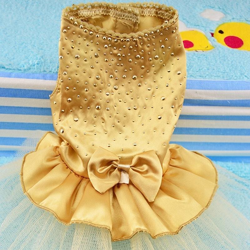 Dog Pet Wedding Dress Puppy Princess Rhinestones Bowknot Lace Skirt Clothes