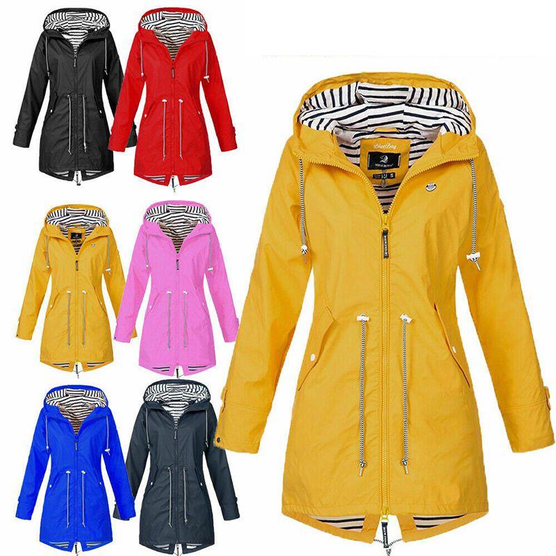 Women Waterproof Wind Jacket Coat Raincoat With Stylish Zipper Hoodies For Outdoor Use