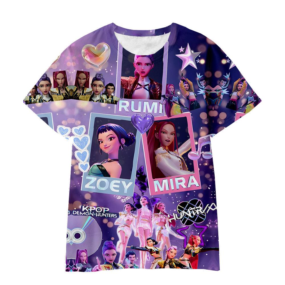 New K-POP Demon Slayer Girl Group Boy Group 3D Digital Print Casual Loose T-Shirt Children's Clothing Top