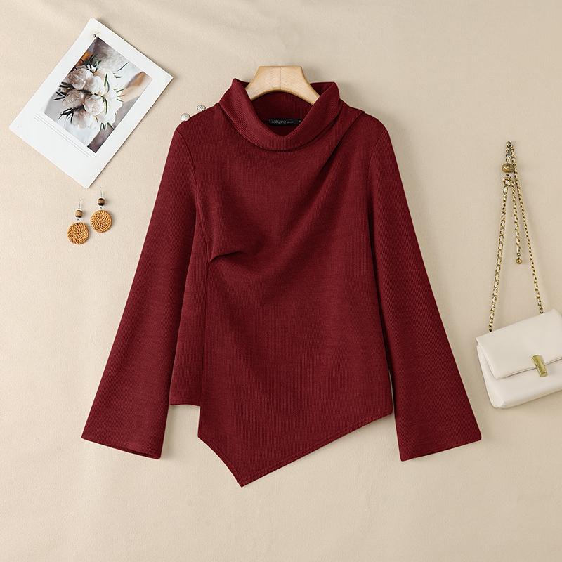 ZANZEA Women Casual Turtleneck Long Sleeve Irregular Hem Blouse