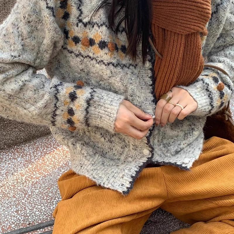 Spring Autumn Premium Sweater Women Niche Top Lazy Style Grey Knit Cardigan