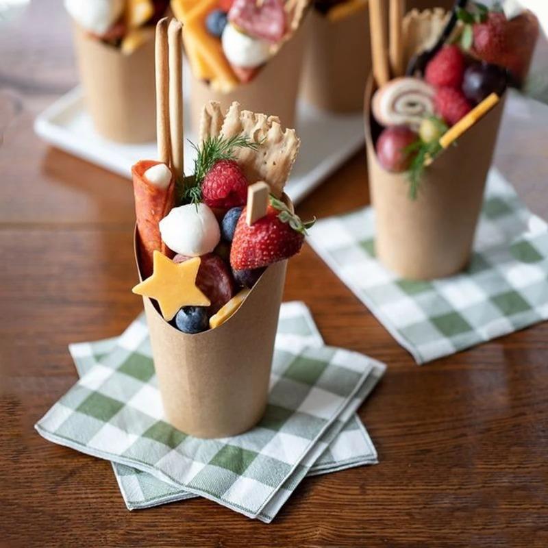 Einweg Pommesbecher Rindleder Schrägmundbecher Kundenspezifische Eierwaffel Kanto Gekocht Verpackte Box Spieß-Eis