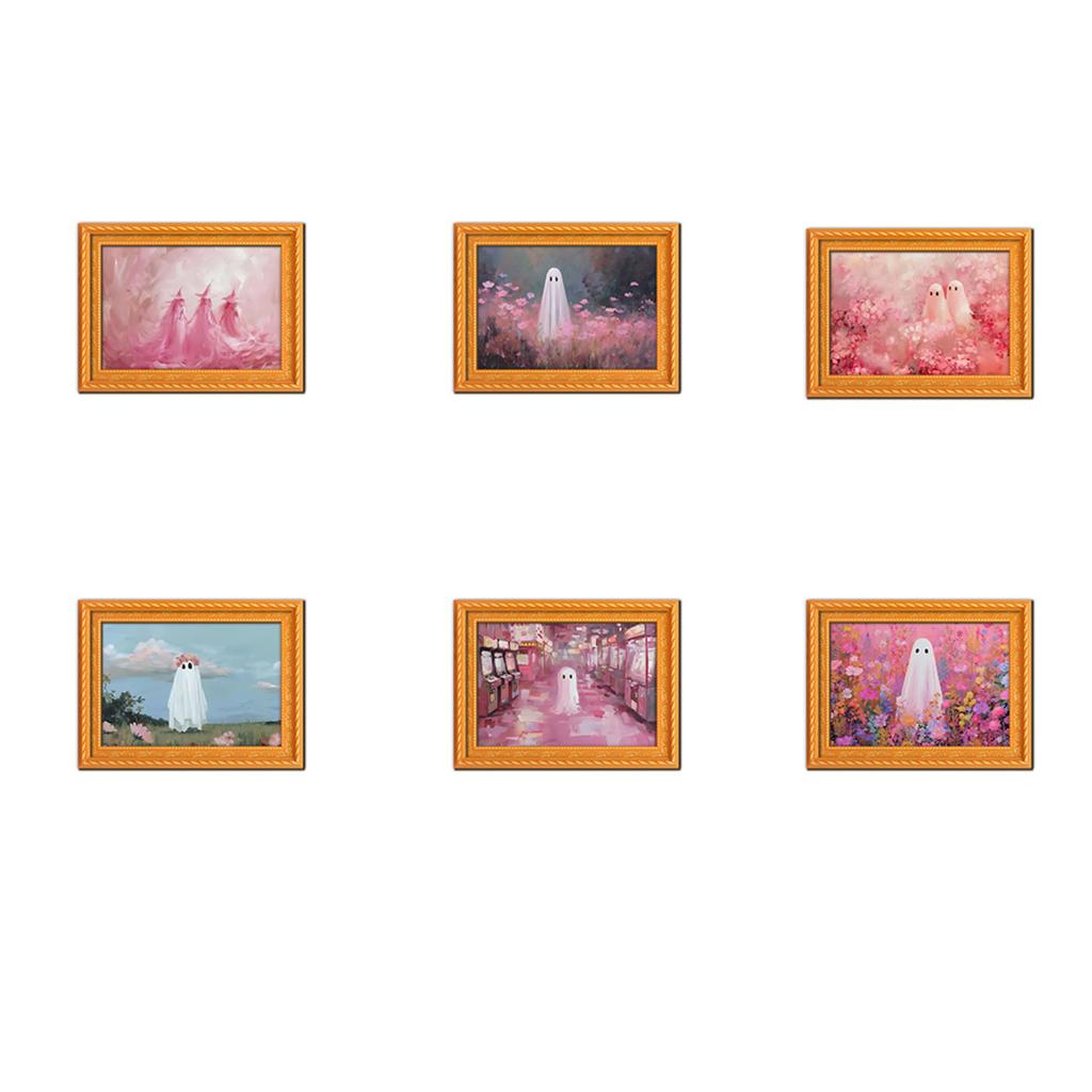 Halloween Wooden Magnetic Picture Frame Set 6 Pieces Vintage Style Refrigerator Magnets Decorative Wall Art Display Frames