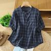 DIMANAF 2026 Plus Size Summer Women Blouse Shirts Tunic Oversize Loose Casual Cotton Lady Tops Vintage Plaid