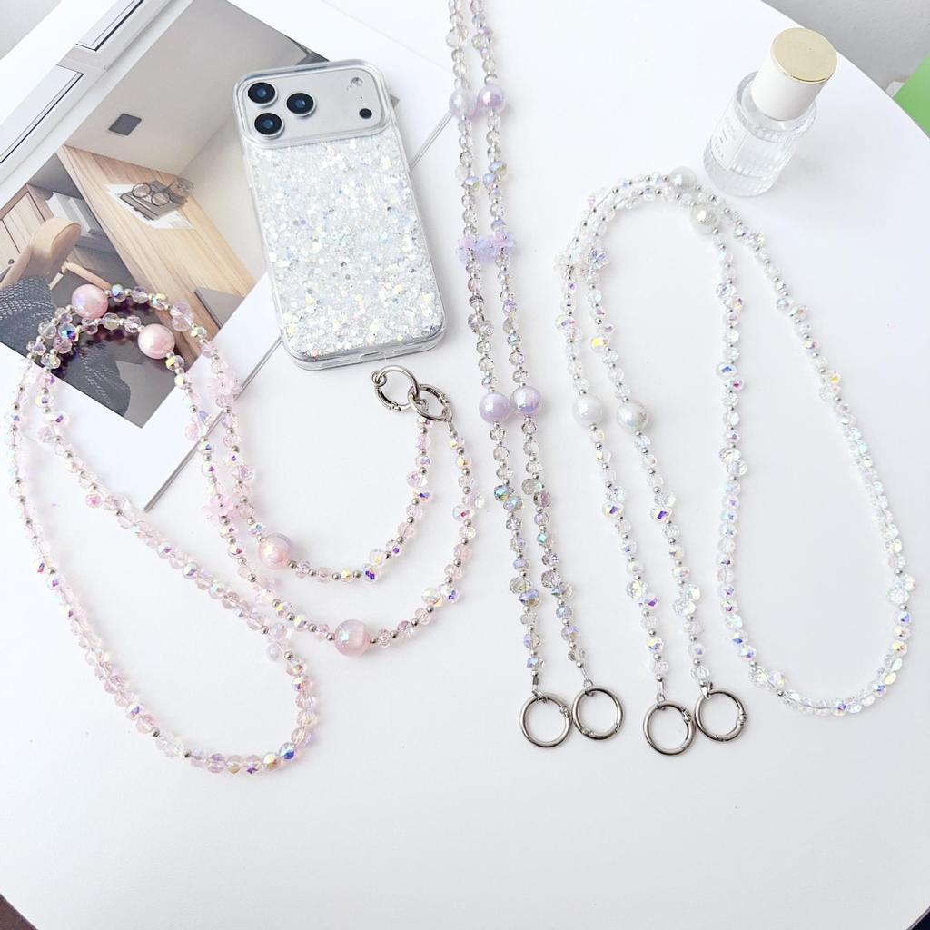 Crystal Bead Flower Phone Charm & Versatile Anti-Loss Crossbody Chain Keychain