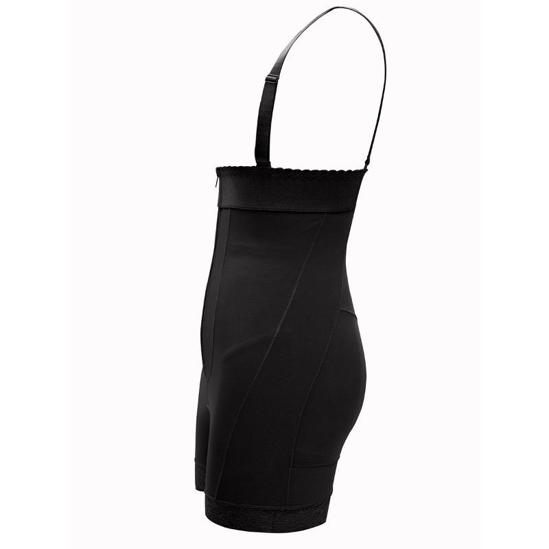 Adjustable Strap Front Zipper Lace Hem Tummy Control Hip Enhancer Body Shaper Bodysuit