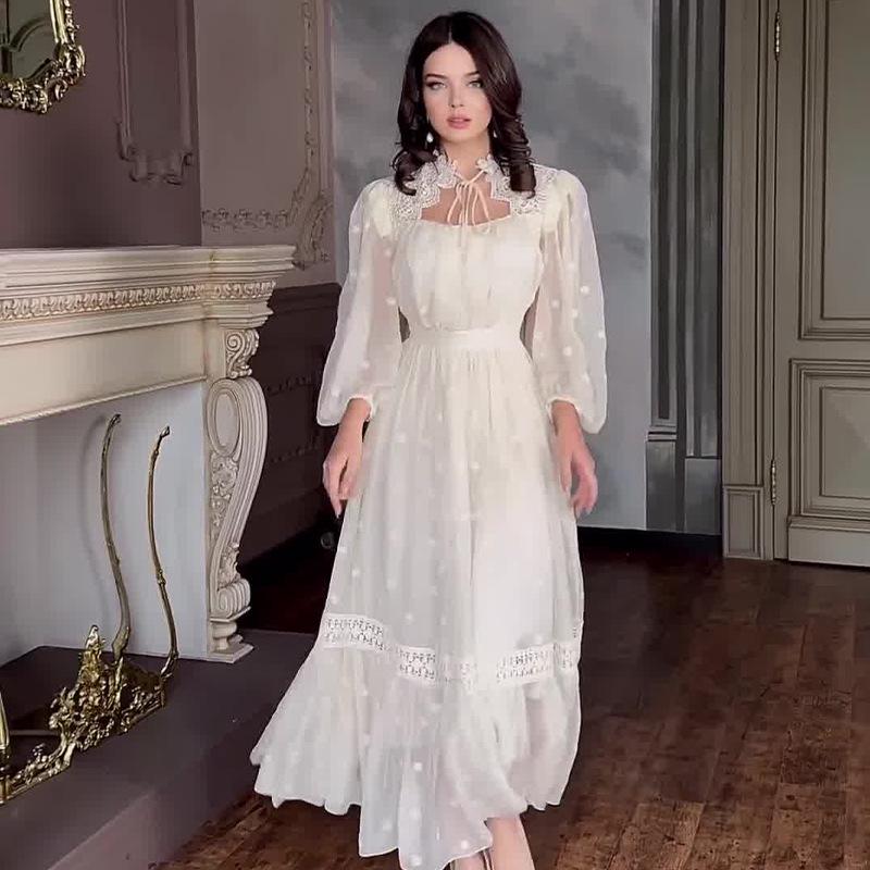 2024 Summer French Polka Dot Chiffon Dress - Elegant Afternoon Tea Style