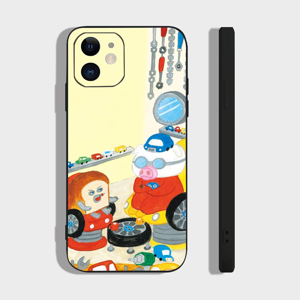 P-Picture Book Bread Phone Case For IPhone 17 Air 16 15 14 13 Pro Max 11 12 Black Silicone Cover