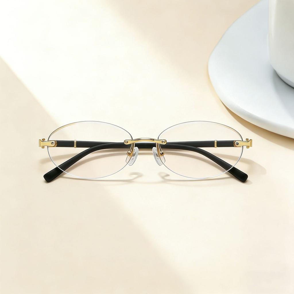 Sunglasses Personality Versatile Trend Retro Women's Oval Metal Frameless Trimmed Sunglasses