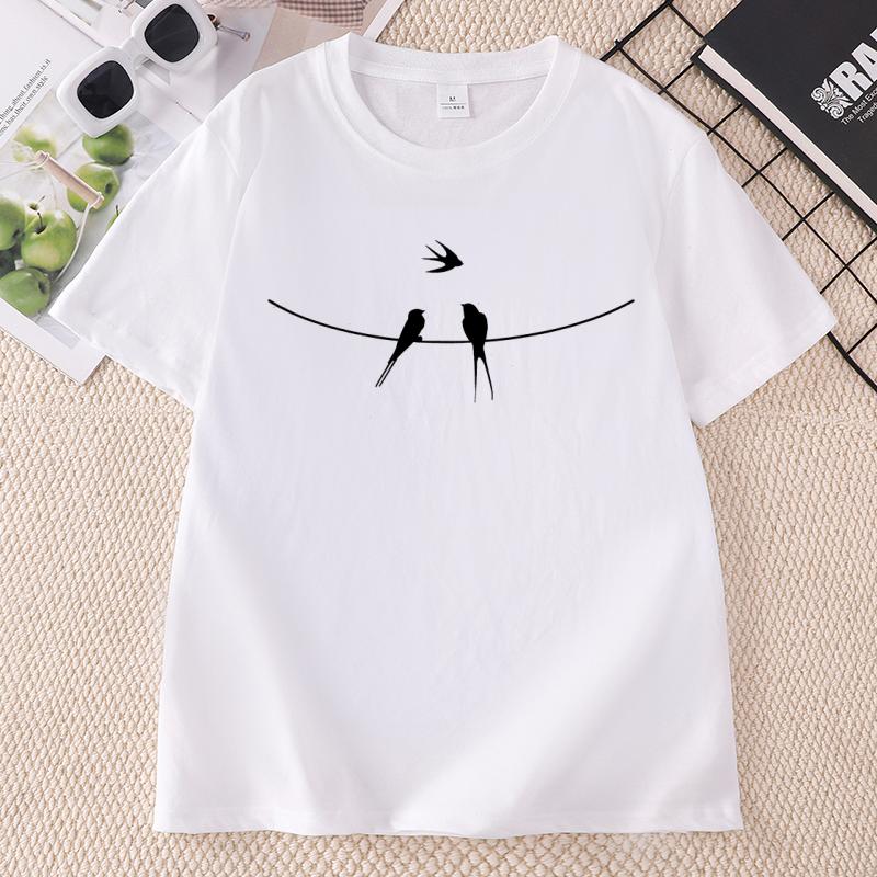 Birds on Wire T Shirt Unisex Casual Natural Lover TShirt Casual Round Neck Print Short Sleeve Tshirts Wo Clothing