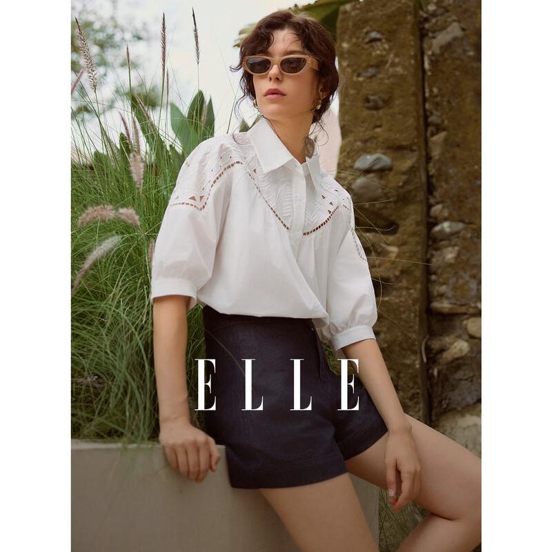 ELLE Women s White Puff Sleeve Blouse M