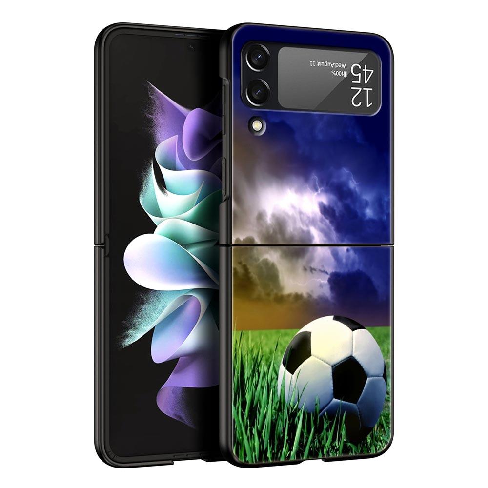 Phone Case for Samsung Galaxy Z Flip 3 4 5 Folding Mobile Shell Hard PC Fundas Black Protect Cover Soccer Ball Football Field