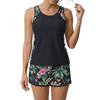 Women’s Two Piece Tankini Swimsuit Set with Floral Print Athletic Tank Top and Swim Shorts for Beach Pool Sports