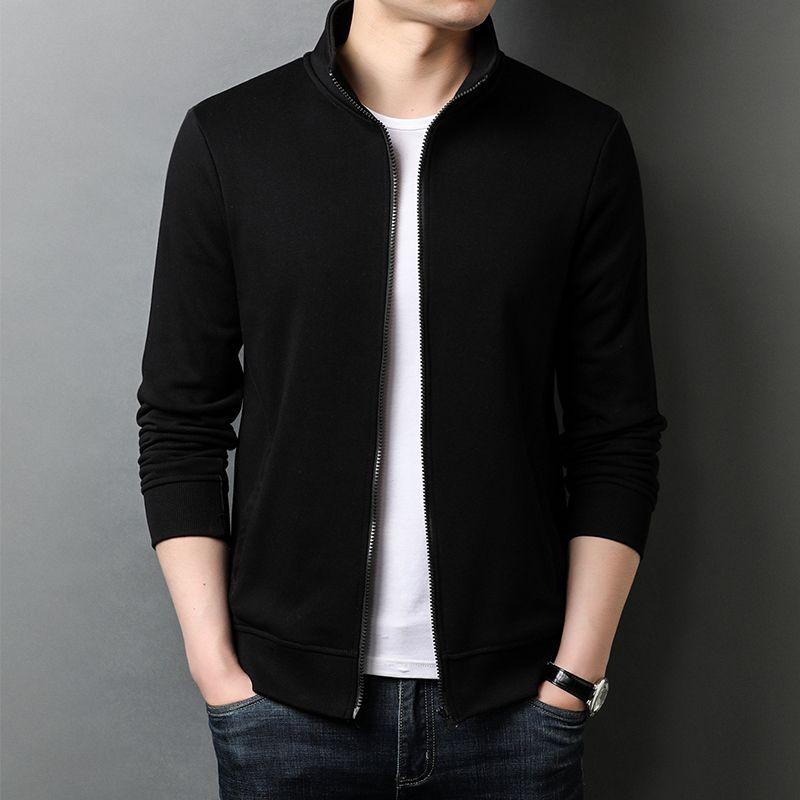Fashion Men Loose Casual Solid Jacket Spring Autumn Korean Male Clothes Versatile Breathable Long Sleeve Zipper Cardigans Coat