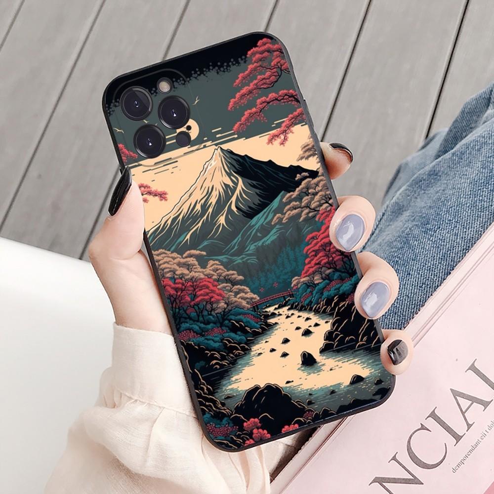 Japanese Aesthetic Mount Fuji Landscape Phone Case For iPhone 15 14 11 12 13 Mini Pro XS Max Cover 6 7 8 Plus X XR SE 2020 Shell