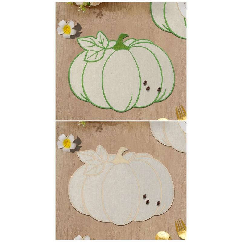 Elegant Embroidered Pumpkins Leaf Placemat For Halloween Dining Table Decoration Waterproof And Heat Resistant Kitchens Tableware