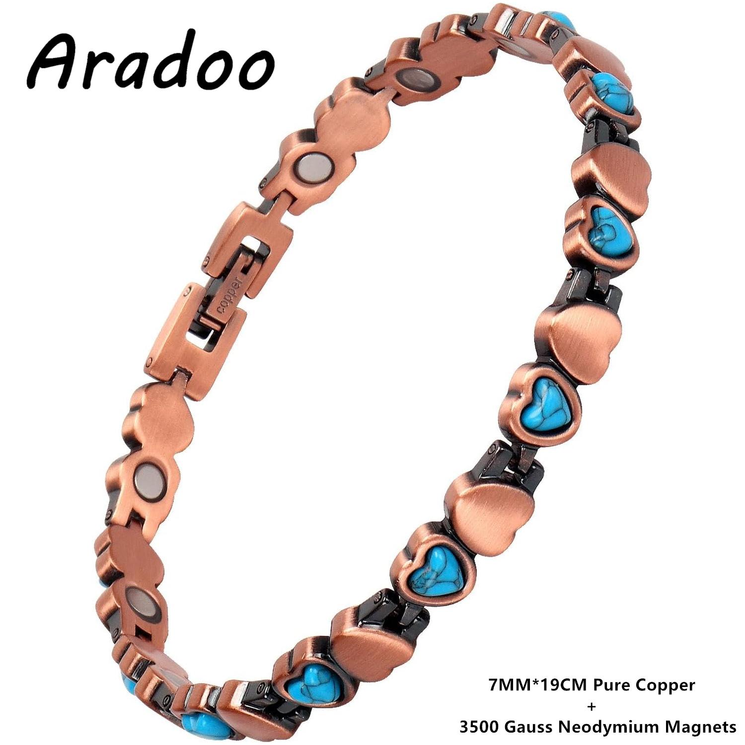 

Blue Turquoise Copper Bracelets for Women with 3500 Gauss Neodymium Magnets Jewelry Gifts