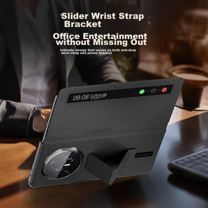 Pipiqiao Drop-Resistant WristbandCase for Honor Magic V3, Leather Foldable Screen Ultra-Thin Shockproof Magnetic Flip Smart View Window, Premium Gray