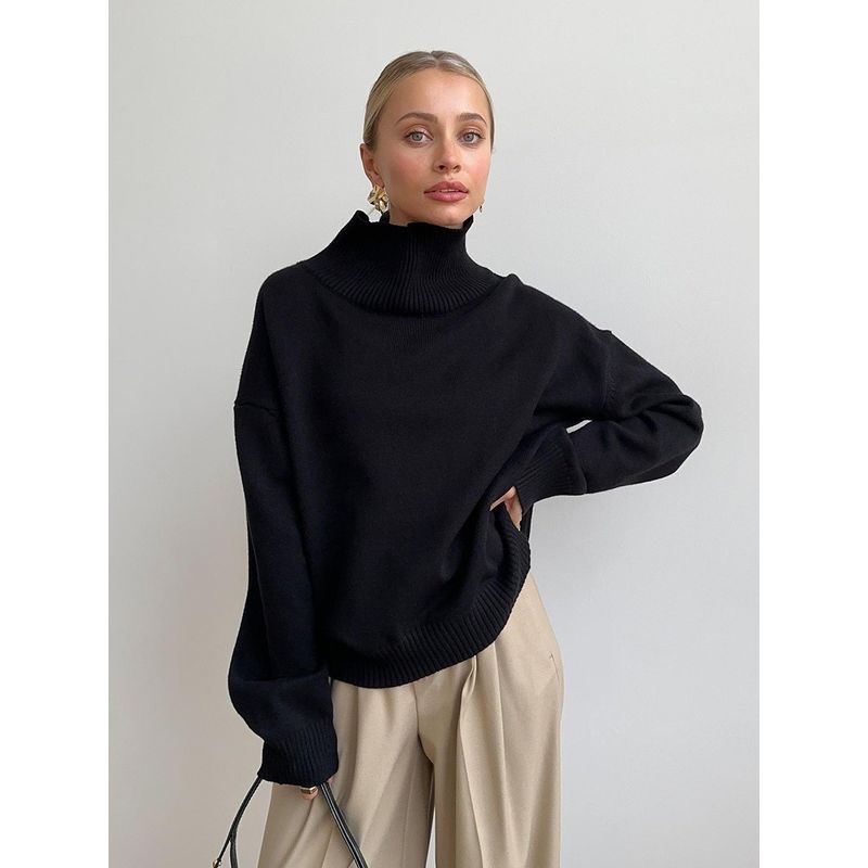 Western Style New Fashion Casual Loose Turtleneck Sweater Top Knitted High Neck Sweater