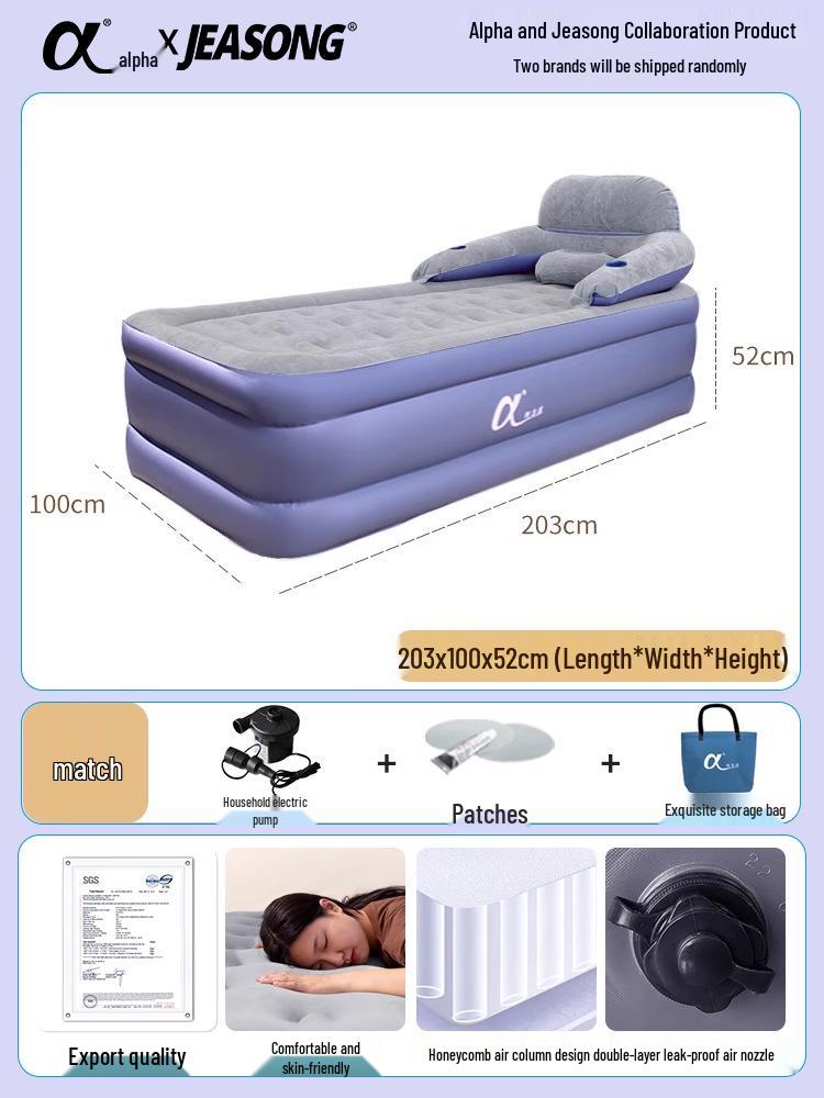 Outdoor Raised Double Air Mattress - Thickened Inflatable Bed, Foldable and Simple Design