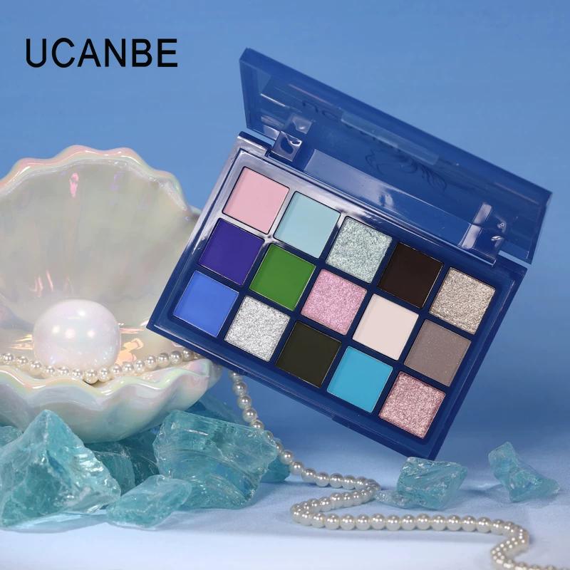 Ucanbe 15-Color Eyeshadow Palette Mermaid Tears Deep Sea Blue Green Polarized Diamond Shimmer Cool Tone Stage Makeup Play Makeup